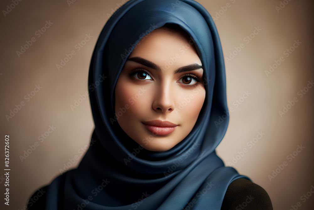 portrait of a beautiful young smiling woman in hijab on a beige background portrait of a beautiful young smiling woman in hijab on a beige background