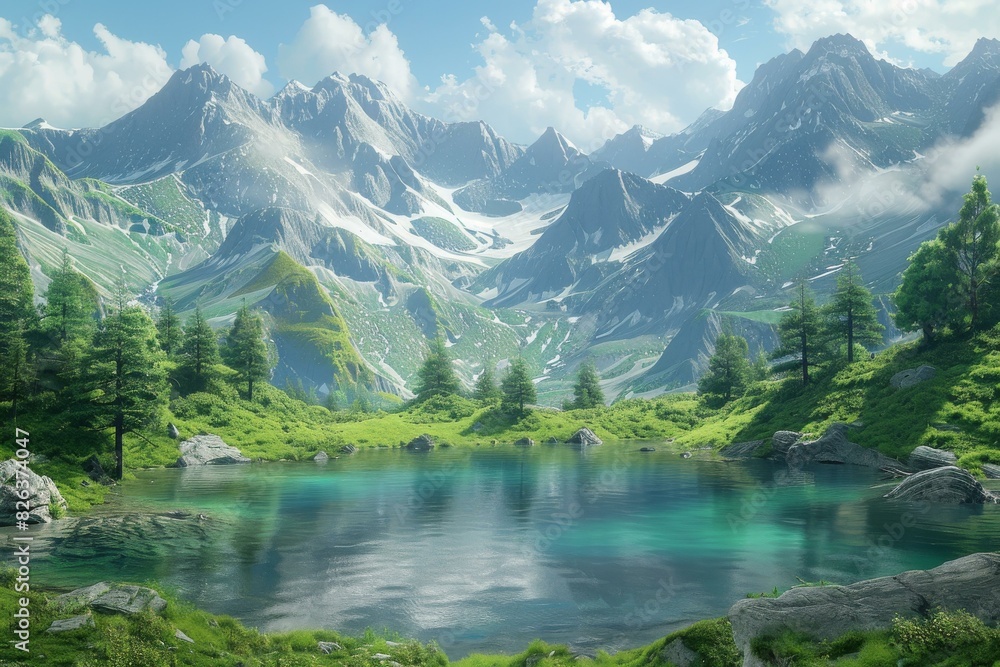 Mountains and lake landscape