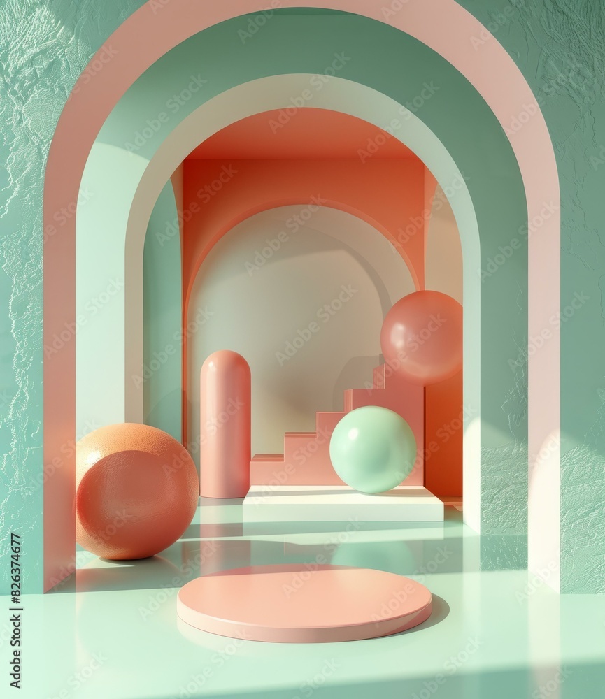 Surreal Geometric Composition Render in Pastel Colors Surreal Geometric Composition Render in Pastel Colors
