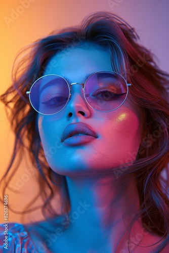 Colorful Dazzle Background: Fashionable Female Model's Portrait, Vibrant and Glamorou