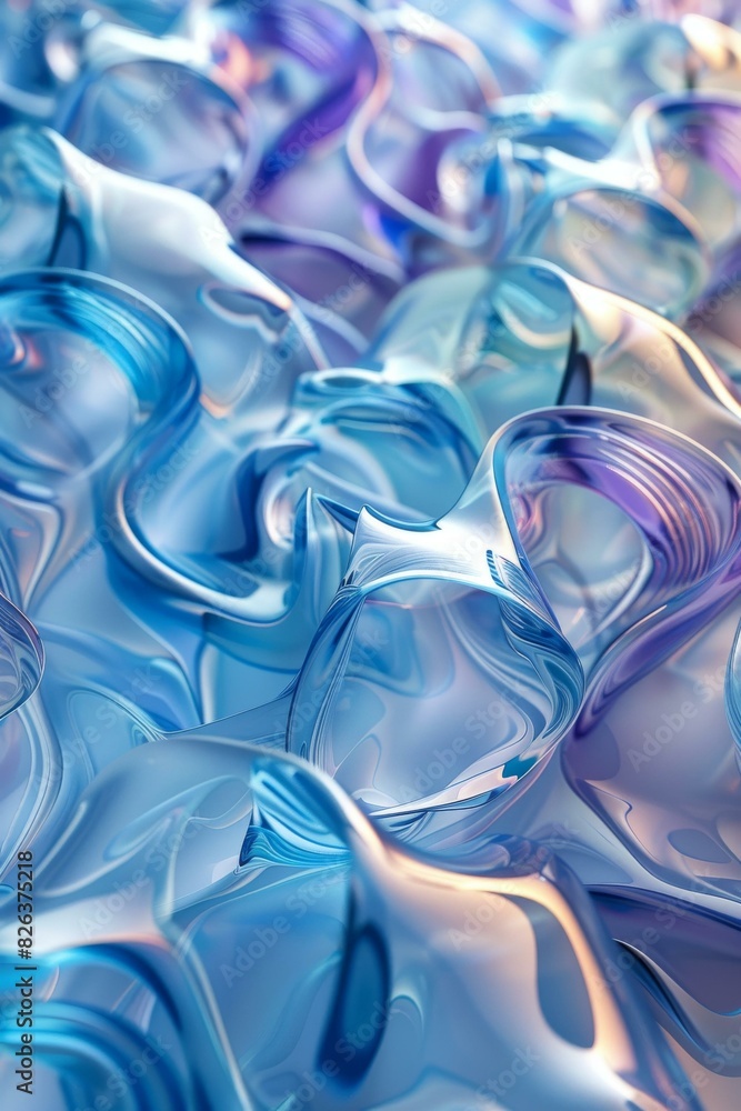 Blue and purple abstract 3D rendering of a wavy surface with a glossy texture Blue and purple abstract 3D rendering of a wavy surface with a glossy texture