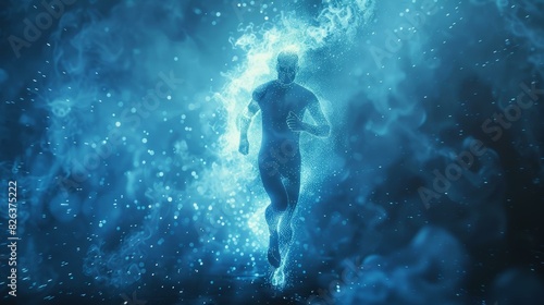 Abstract Runner in Blue Smoke and Particles