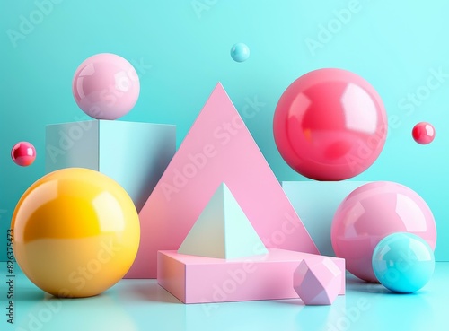 Pink and Blue Pastel 3D Geometric Shapes Composition