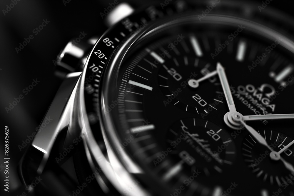 Close-up shot of a black dial on a wristwatch, AI-generated. Close-up shot of a black dial on a wristwatch, AI-generated.