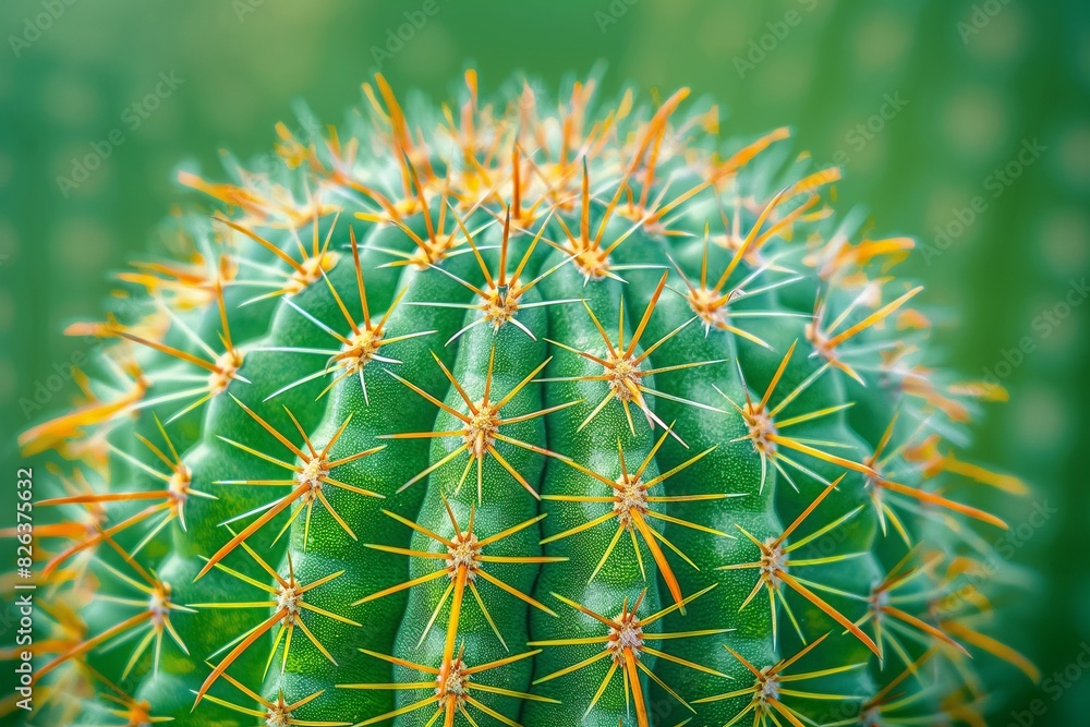 Close-up of a green cactus with numerous yellow tips, AI-generated. Close-up of a green cactus with numerous yellow tips, AI-generated.