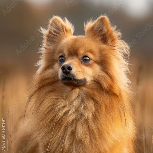 Adorable Pomeranian Dog with Luxurious Fur and Tail