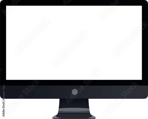 Realistic mockup of the new iMac 27 inch blank screen monoblock personal made by Apple Computers, transparent screen, blue & dark black color isolated white background. Apple iMac 27 editable vector 