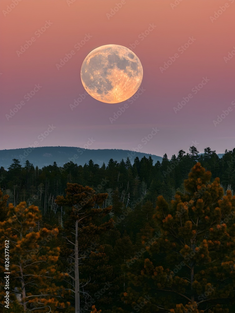 Captivating Harvest Moon Illuminating Autumnal Forest Landscape Captivating Harvest Moon Illuminating Autumnal Forest Landscape