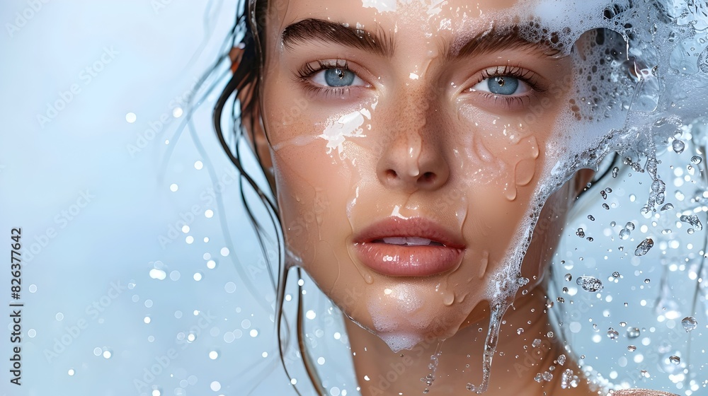 Captivating Model Showcases Radiant Skin with Fresh Facial Cleansing Captivating Model Showcases Radiant Skin with Fresh Facial Cleansing