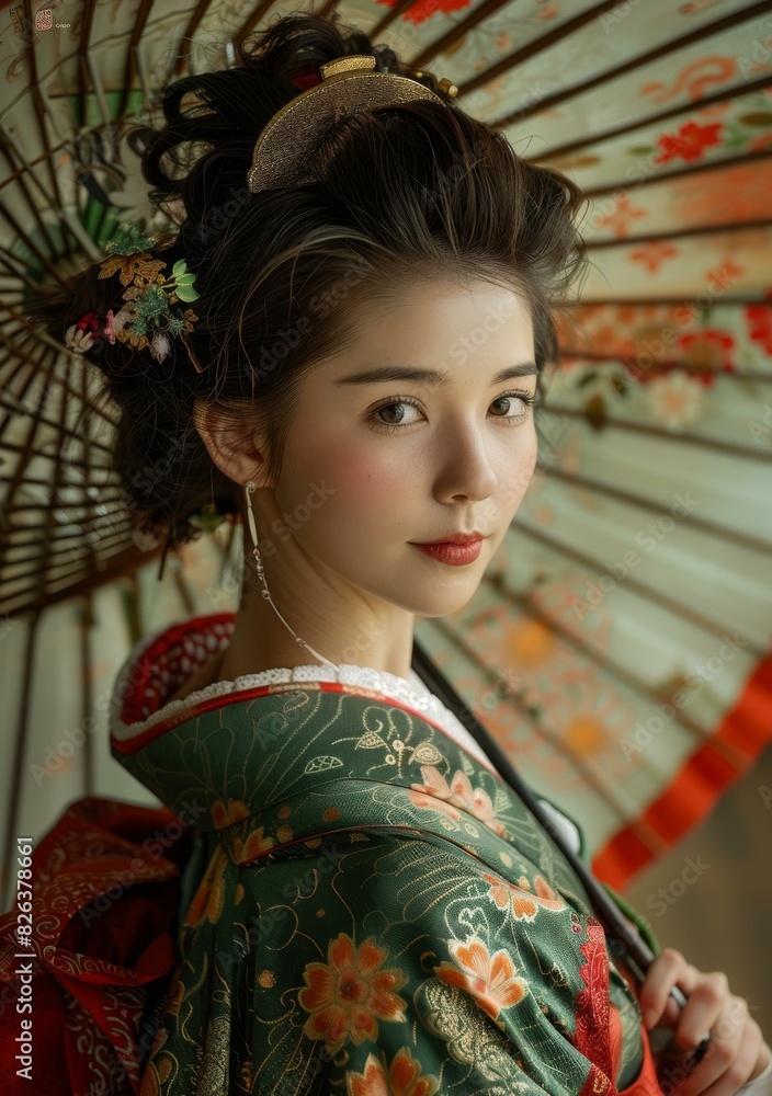 Portrait of a beautiful Japanese woman in traditional kimono Portrait of a beautiful Japanese woman in traditional kimono