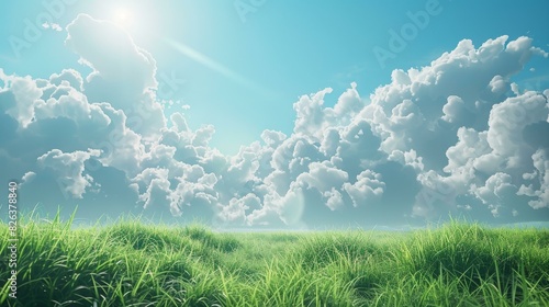 Serene Green Grass Field Under a Blue Sky