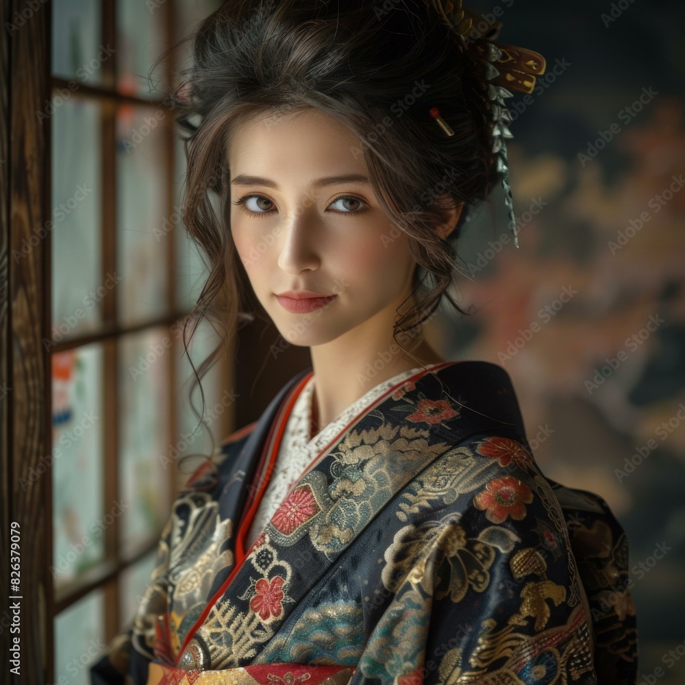 Portrait of a beautiful young woman in a kimono Portrait of a beautiful young woman in a kimono
