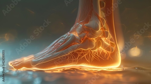 Closeup of an ankle with noticeable swelling, intricate skin details, soft lighting, Medical Illustration, High Detail photo