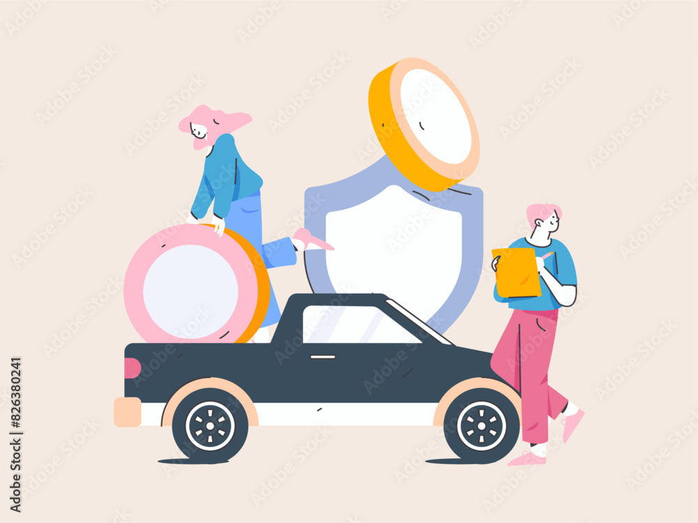 Naklejka premium Buy insurance for car flat character vector concept operation illustration 