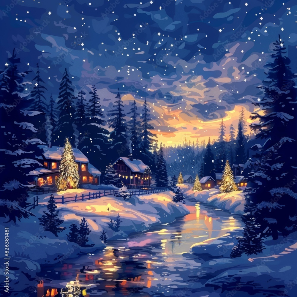 Snowy Winter Night in Tranquil Village Snowy Winter Night in Tranquil Village