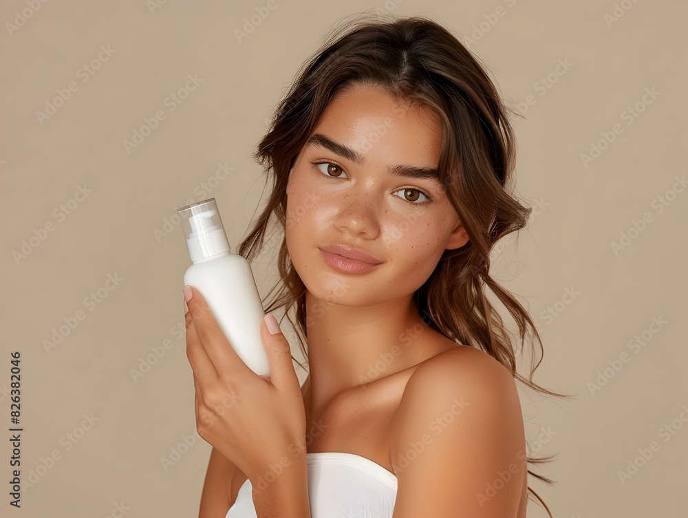 Glowing Skincare Routine:Model Holding Facial Cleanser for Radiant,Refreshed Complexion Glowing Skincare Routine:Model Holding Facial Cleanser for Radiant,Refreshed Complexion
