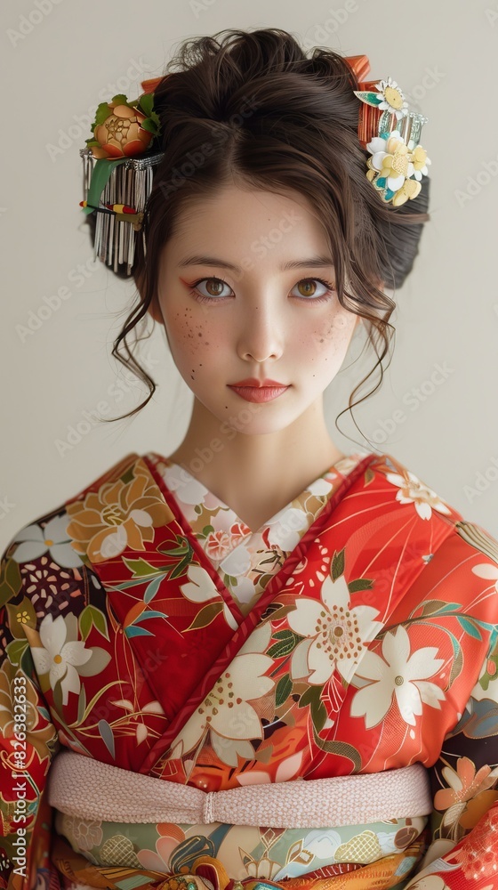 Portrait of a beautiful Japanese woman in traditional kimono Portrait of a beautiful Japanese woman in traditional kimono