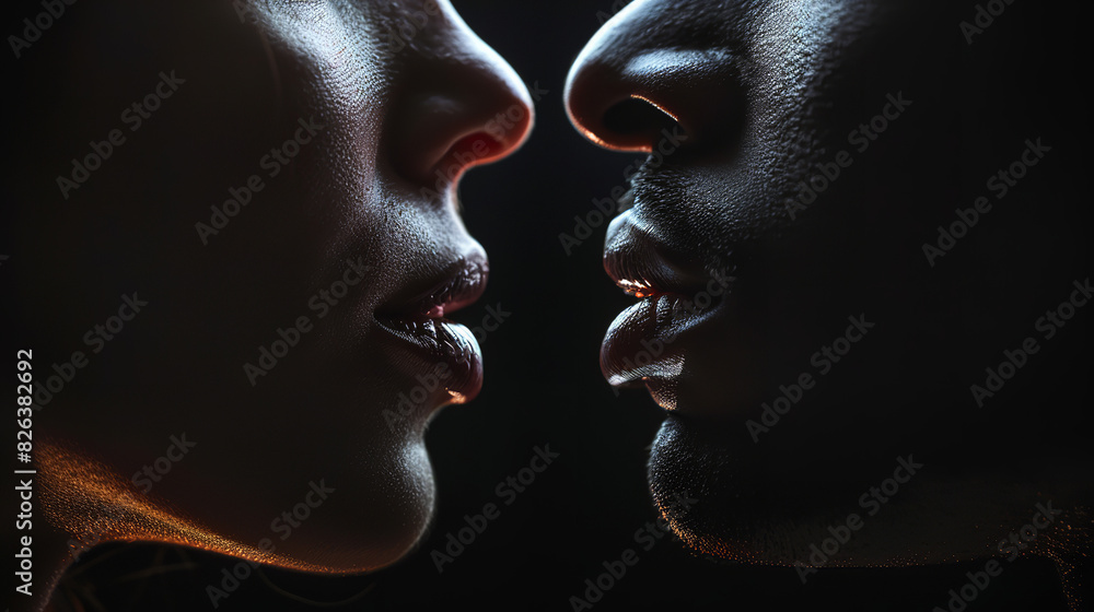 The picture of two lovers. The contact of their lips. A very tenden to and romantic moment