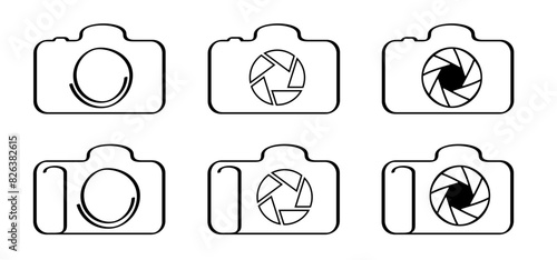Photo camera line pattern with love heart symbol. cameras collection. Photocamera icon. Take photo and smile. For Photography flash concept.