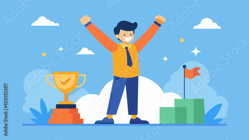 The feeling of accomplishment after completing a difficult task.. Vector illustration