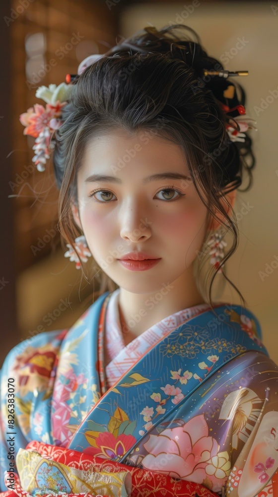 Portrait of a beautiful Asian woman in traditional Japanese kimono Portrait of a beautiful Asian woman in traditional Japanese kimono