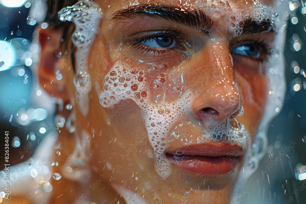 Men's Skincare Routine: Gentle Cleansing with Foam Facial Wash on Male Face, Hygiene and Care Men's Skincare Routine: Gentle Cleansing with Foam Facial Wash on Male Face, Hygiene and Care