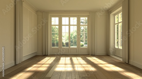 Simple Empty Room of a Nice House with Centered View, Capturing the Middle of the Room in a Clean, Minimalistic, and Modern Style, Perfect for Real Estate and Interior Design Inspiration