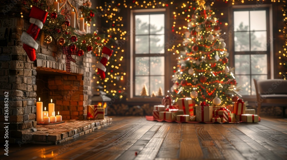 Fototapeta premium Christmas Tree by the Fireplace