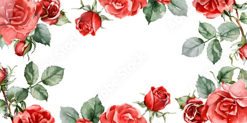 beautiful Red and white roses frame on a white background image