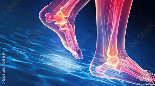 X-ray image. 3D illustration of human foot bones.