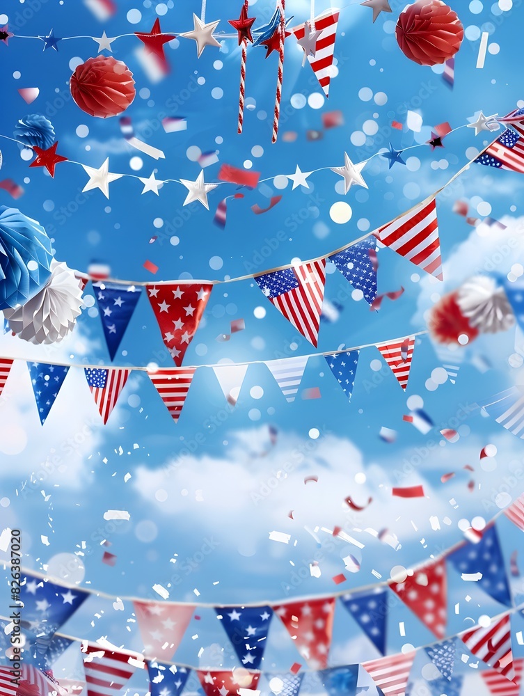 Obraz premium Vibrant Independence Day Parade with Patriotic and American Flags