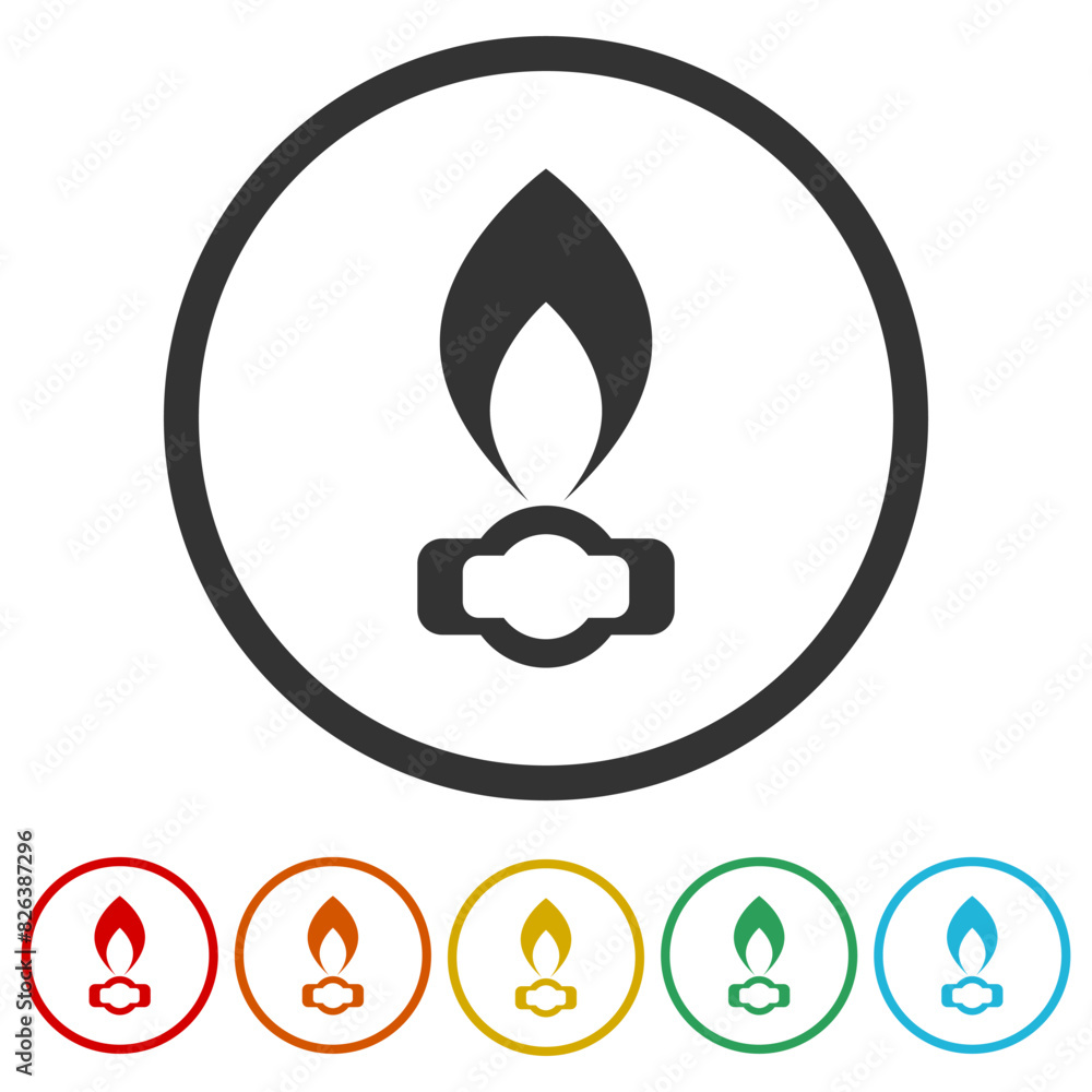 Gas flame simple icon. Set icons in color circle buttons Gas flame simple icon. Set icons in color circle buttons