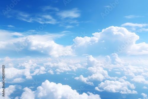 Blue sky background with tiny clouds. Cumulus white clouds. 3d illustration
