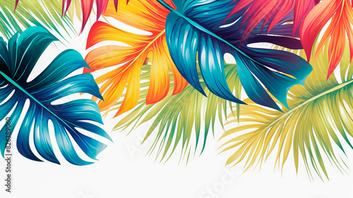 Background with plant leaves with palm or monstera branches.