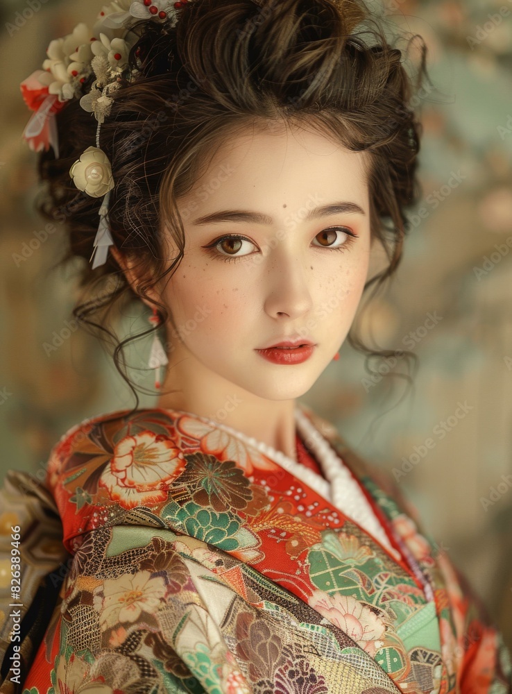 Portrait of a beautiful Japanese woman in traditional kimono Portrait of a beautiful Japanese woman in traditional kimono