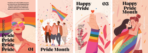 Gay pride month poster design collection. Set of banners for LGBTQ pride celebration