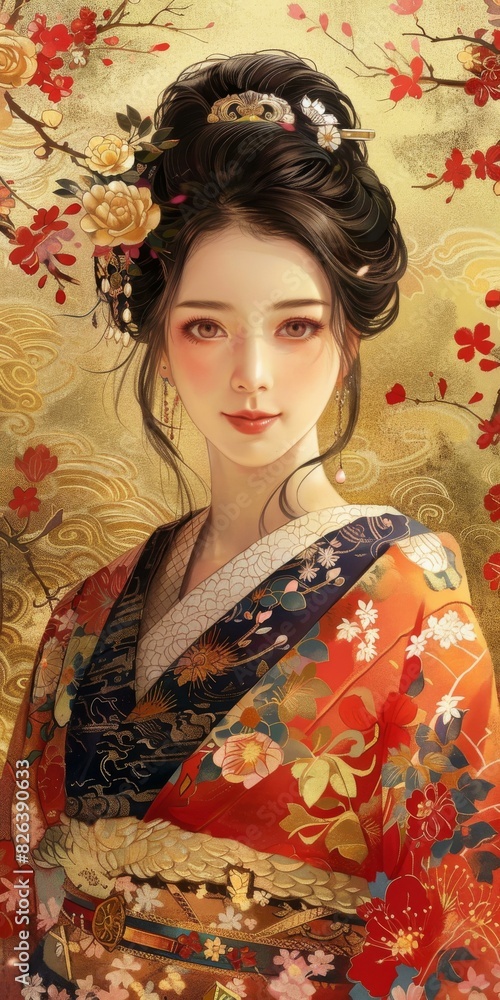 Beautiful Asian Woman in Traditional Kimono