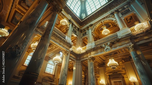 Magnificent Baroque Opera House Interior with Classic Columns and Ornate Architectural Designs