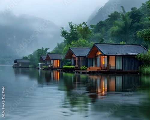 Floating Bungalows on a Tranquil Lake with Sustainable Design and Eco friendly Architecture