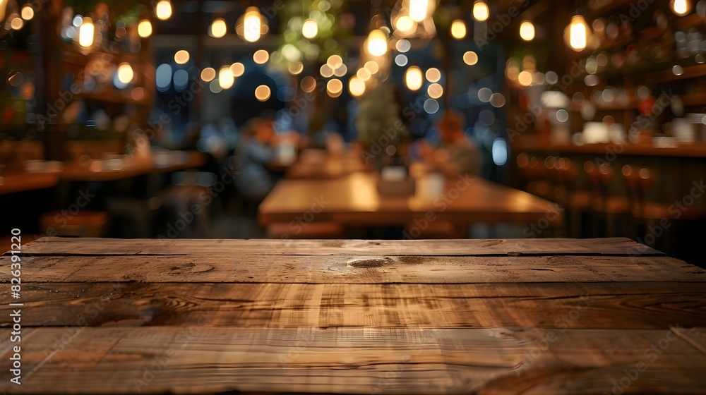 © Thares2020 - Rustic Wooden Table in Blurred Italian Trattoria Setting with Cozy Atmosphere © Thares2020 - Rustic Wooden Table in Blurred Italian Trattoria Setting with Cozy Atmosphere