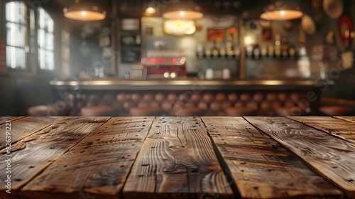 Wallpaper Mural Vintage Reclaimed Wood Table in Classic American Diner with Hazy Ambiance and Copy Space Torontodigital.ca