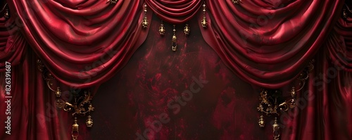 Luxurious Velvet Curtain Backdrop with Gilded Trimmings for Elegant Interiors and Cinematic Scenes