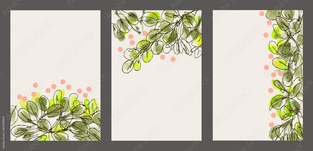 Set of backgrounds with watercolor flowers