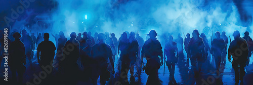 Public Safety (Blue): Signifies the priority of ensuring the safety and security of all individuals, including protesters, bystanders, and law enforcement personnel, during protests photo