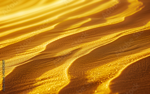Closeup of textured sand dunes in a desert  showcasing intricate patterns and warm golden tones. Perfect for design projects with copy space for messages.