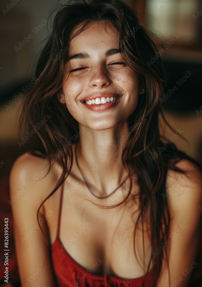 Portrait of a beautiful woman with freckles smiling Portrait of a beautiful woman with freckles smiling