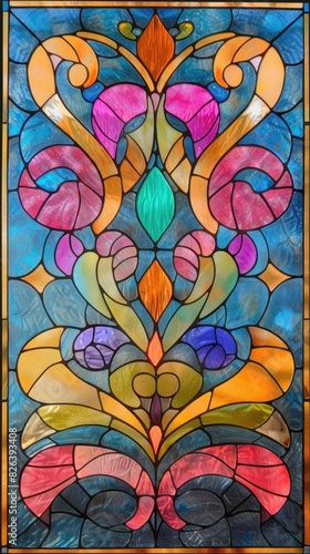 Colorful stained glass window abstract stained glass background art nouveau decoration for interior vintage pattern