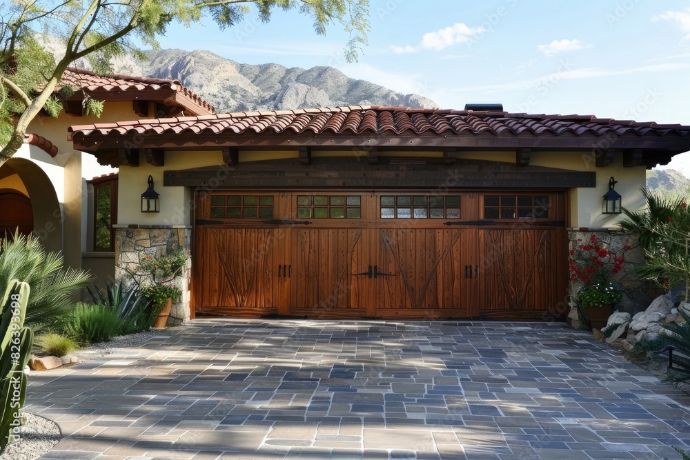 Naklejka premium Garage door with a driveway in front.