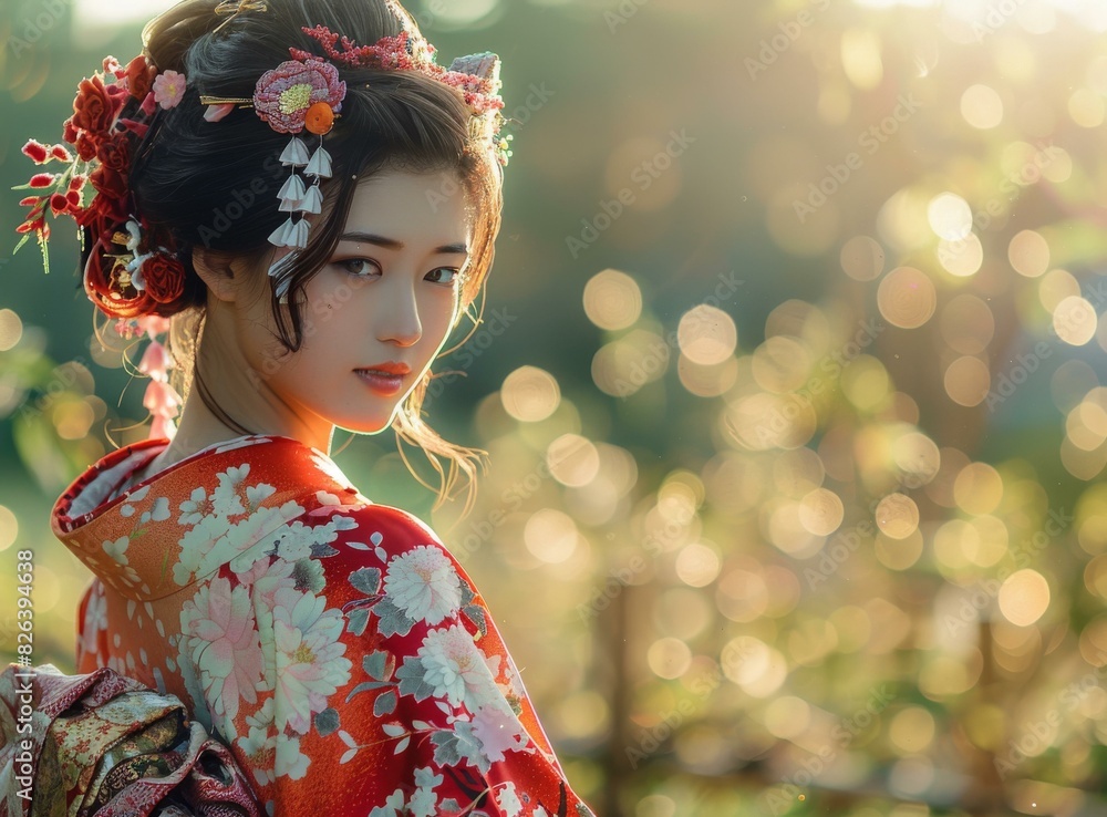 Portrait of a beautiful Japanese woman in traditional kimono Portrait of a beautiful Japanese woman in traditional kimono