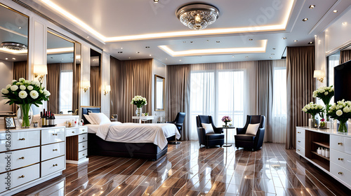 Beauty salon ward like hotel The living room and hair salon of the beauty salon are decorated with luxurious interior design drawings